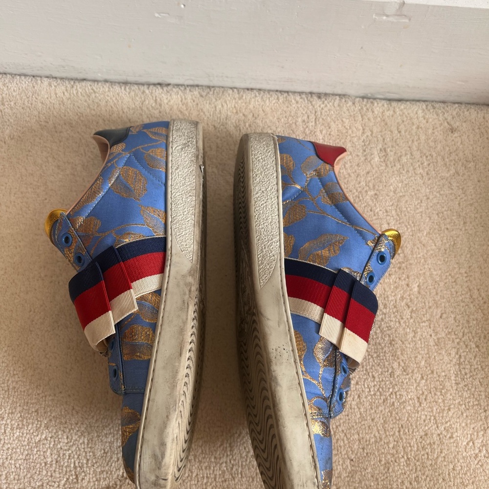 GUCCI Ace Sneakers Crystal Sylvie Blue Lace Size 9.5 | IT 39.5 - Picture 4 of 6